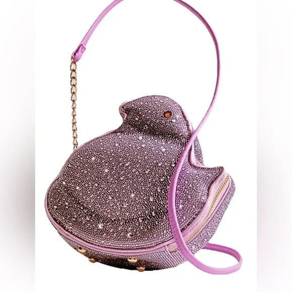 BETSEY JOHNSON EXCLUSIVE CROSSBODY BAG KITSCH PEEPS CHICK RHINESTONES LAVENDER - Picture 4 of 6